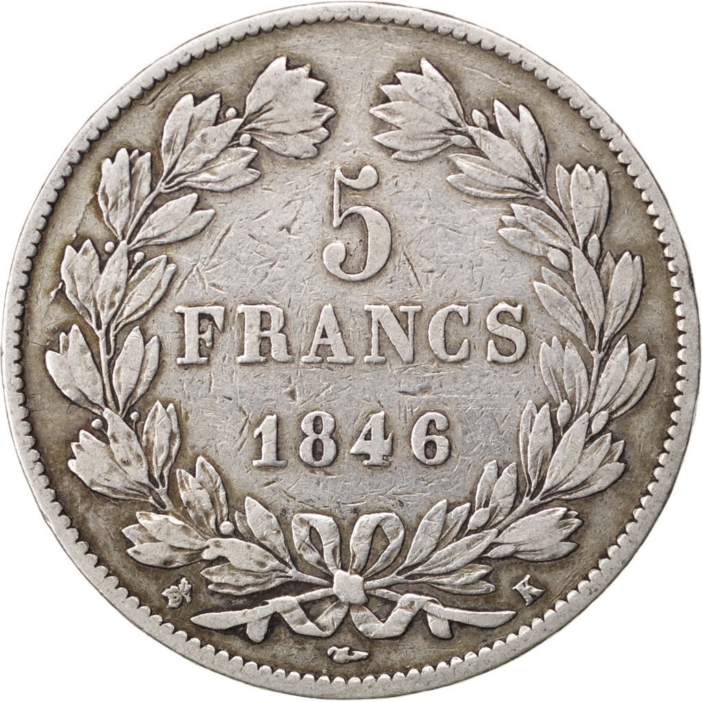 Moneta, Francia, Louis-Philippe, 5 Francs, 1846, Bordeaux, BB, Argento
