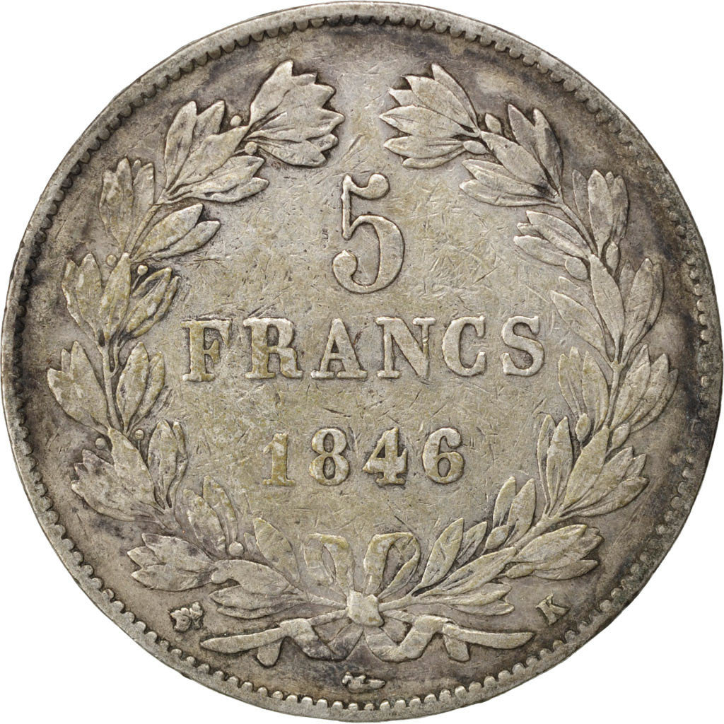 Moneta, Francia, Louis-Philippe, 5 Francs, 1846, Bordeaux, MB+, Argento