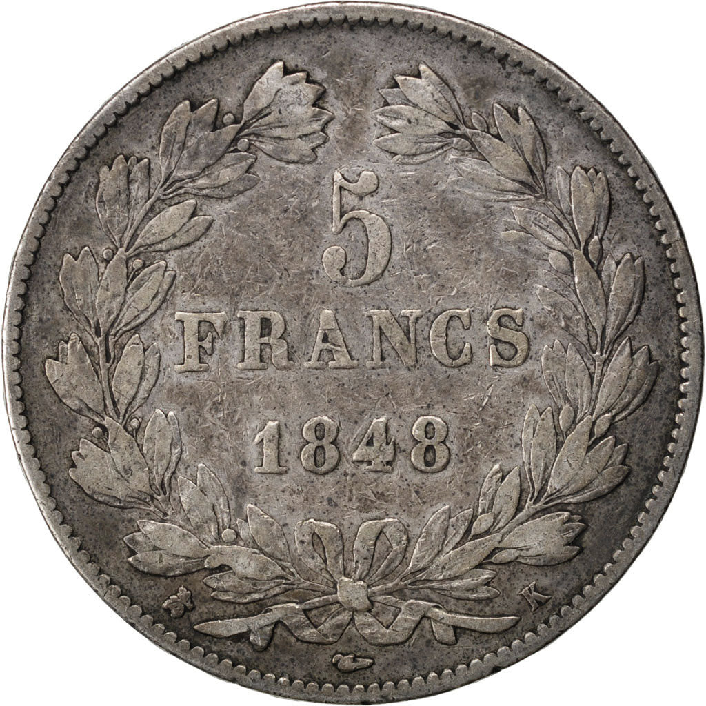 Moneta, Francia, Louis-Philippe, 5 Francs, 1848, Bordeaux, MB+, Argento