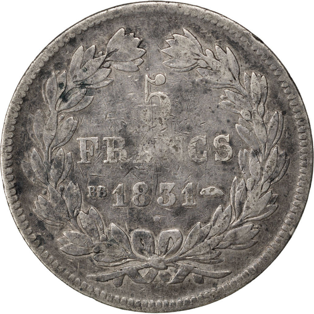 Coin, France, Louis-Philippe, 5 Francs, 1831, Strasbourg, F(12-15), Silver