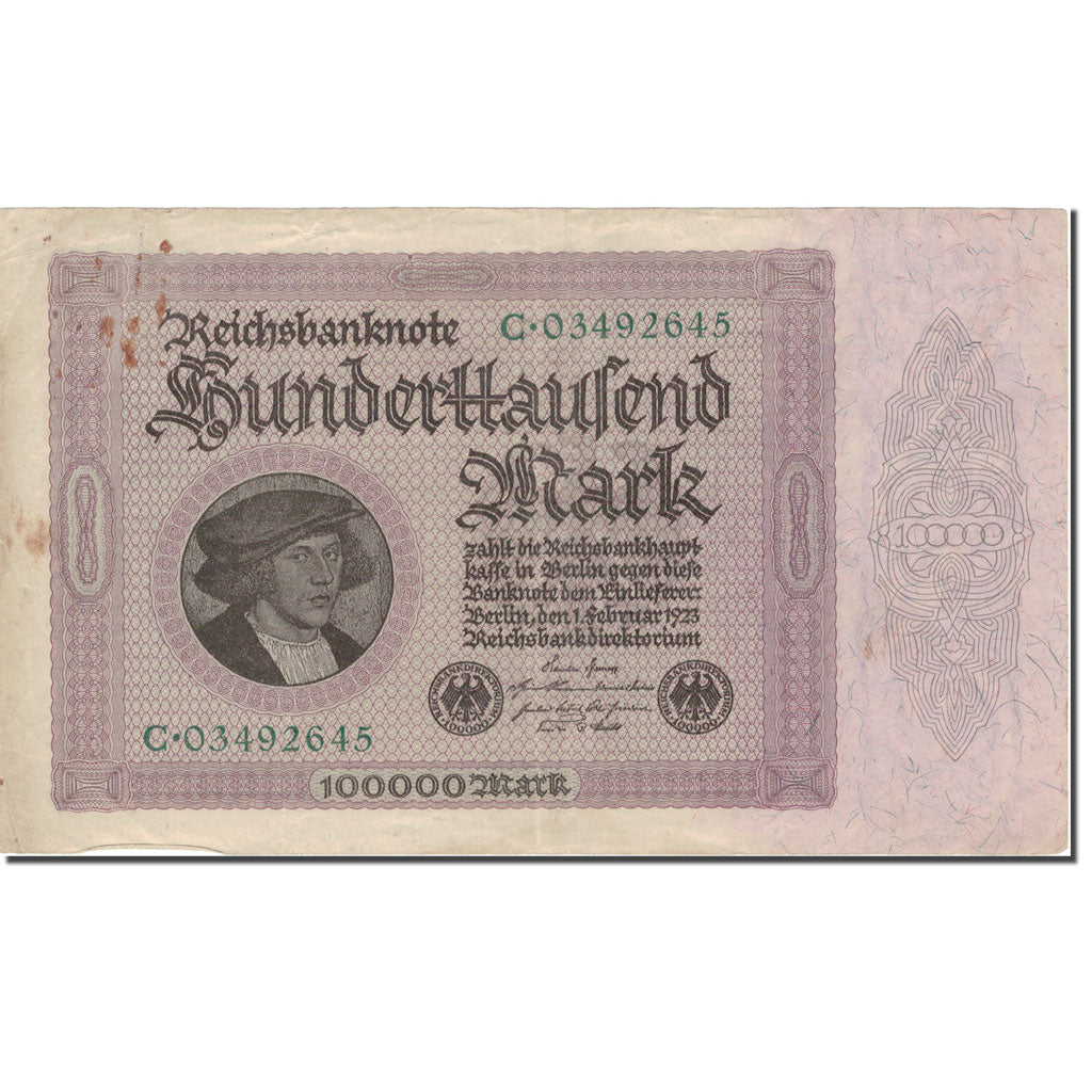 Nota, Alemanha, 100,000 Mark, 1923, 1923-02-01, KM:83c, VF(20-25)