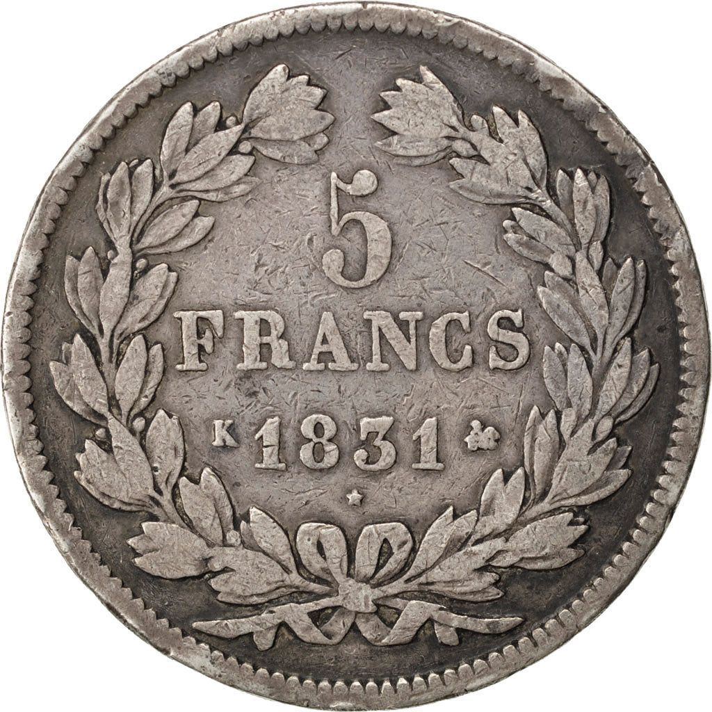 Coin, France, Louis-Philippe, 5 Francs, 1831, Bordeaux, VF(30-35), Silver