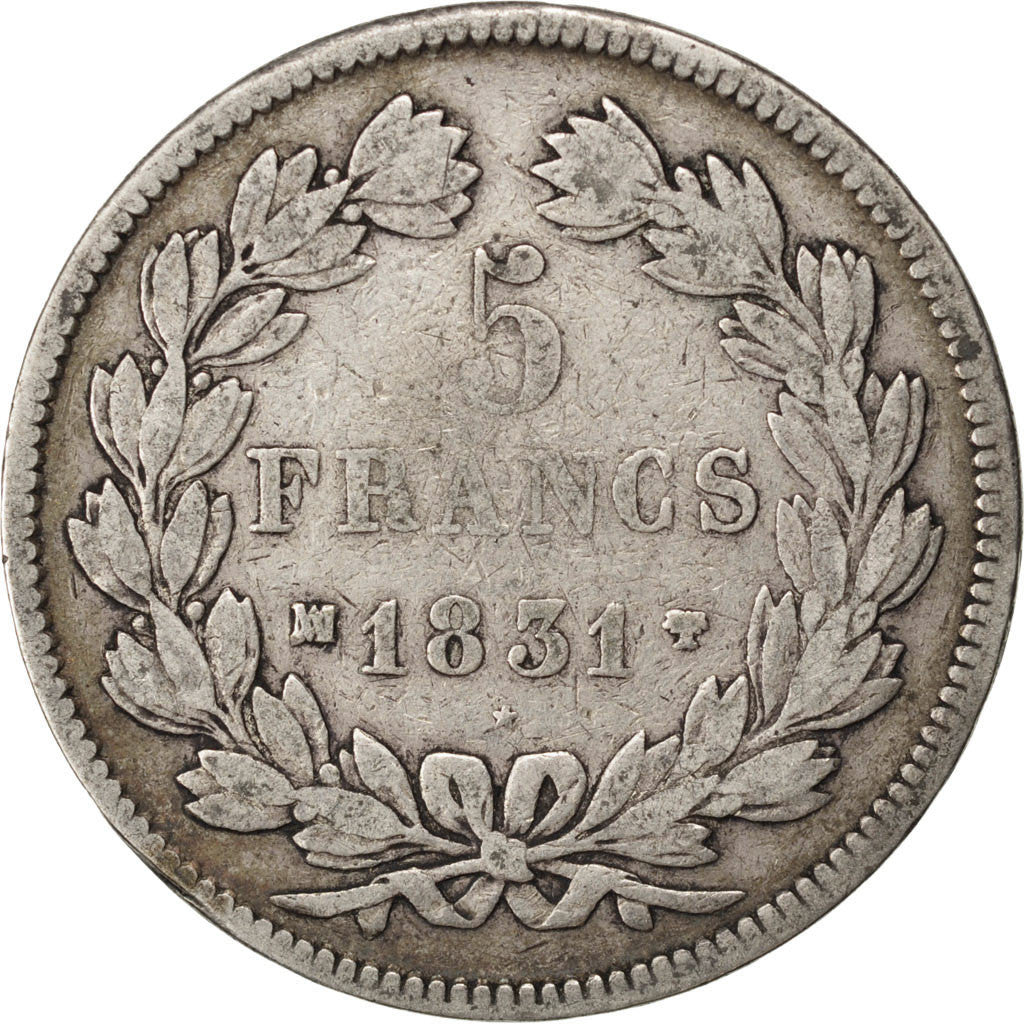 Monnaie, France, Louis-Philippe, 5 Francs, 1831, Marseille, TB, Argent