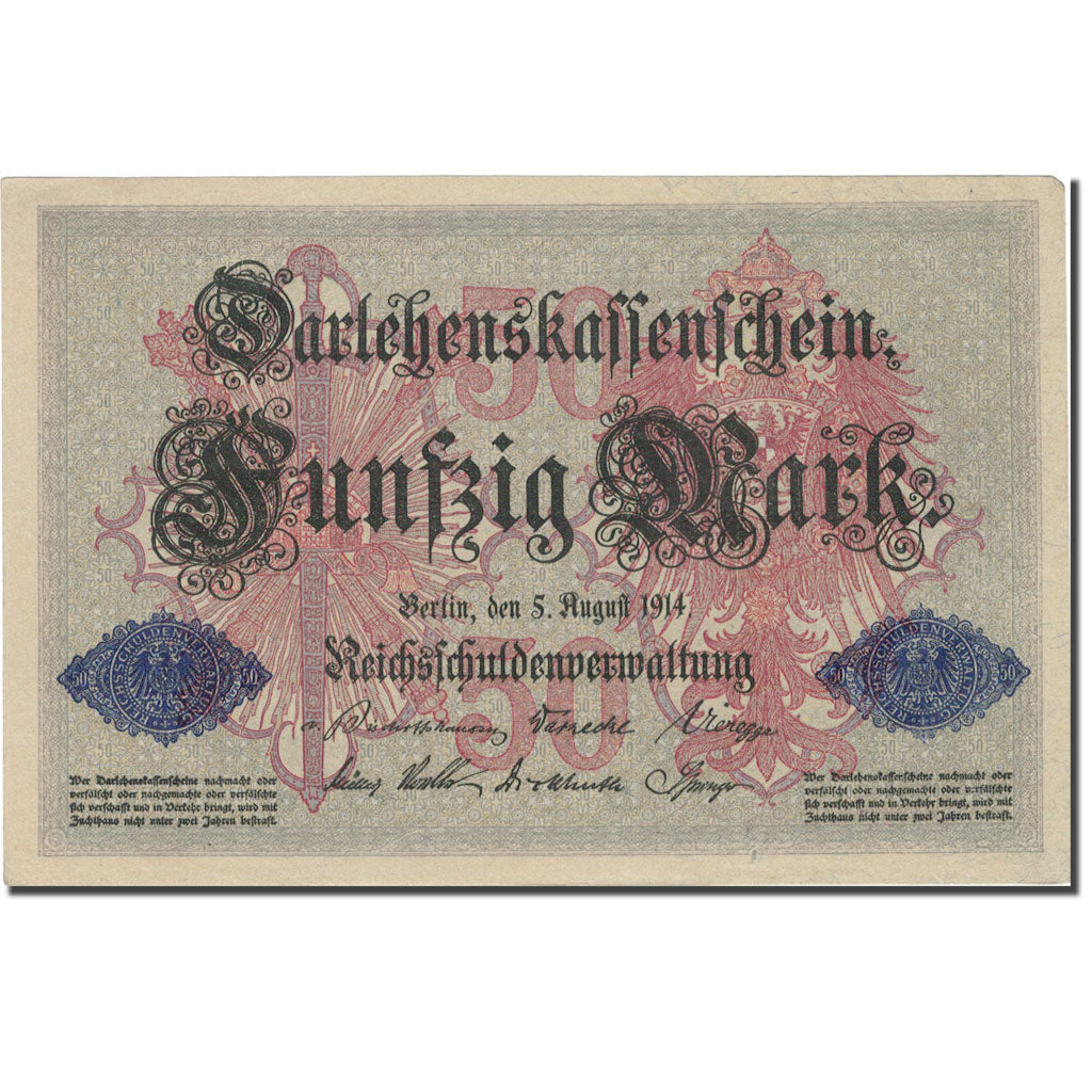 Billete, 50 Mark, 1914, Alemania, 1914-08-05, KM:49b, MBC+