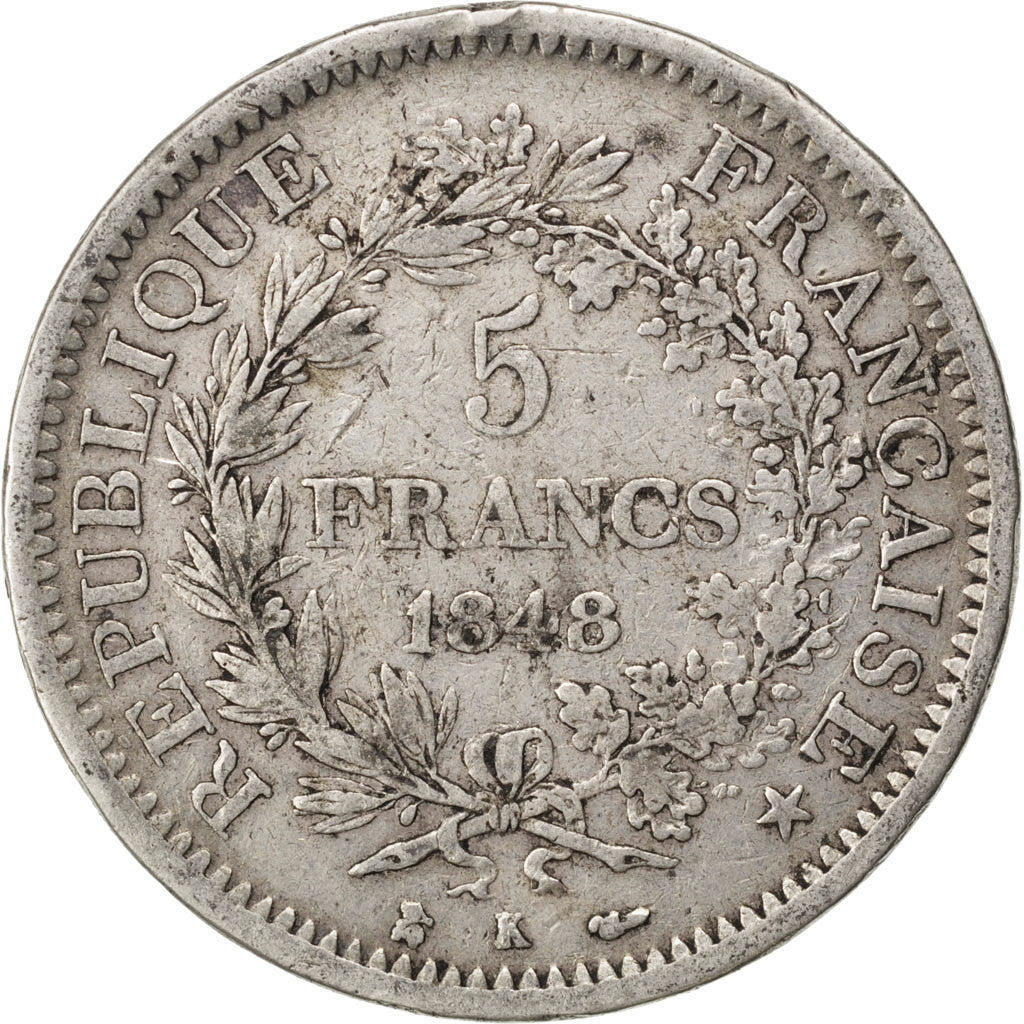 Monnaie, France, Hercule, 5 Francs, 1848, Bordeaux, TB, Argent, KM:756.4