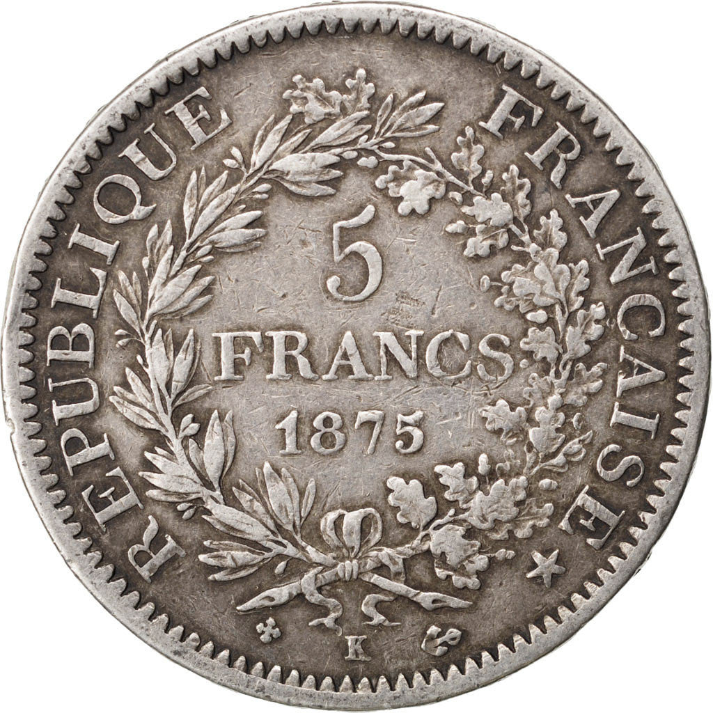 Coin, France, Hercule, 5 Francs, 1875, Bordeaux, VF(30-35), Silver, KM:820.2
