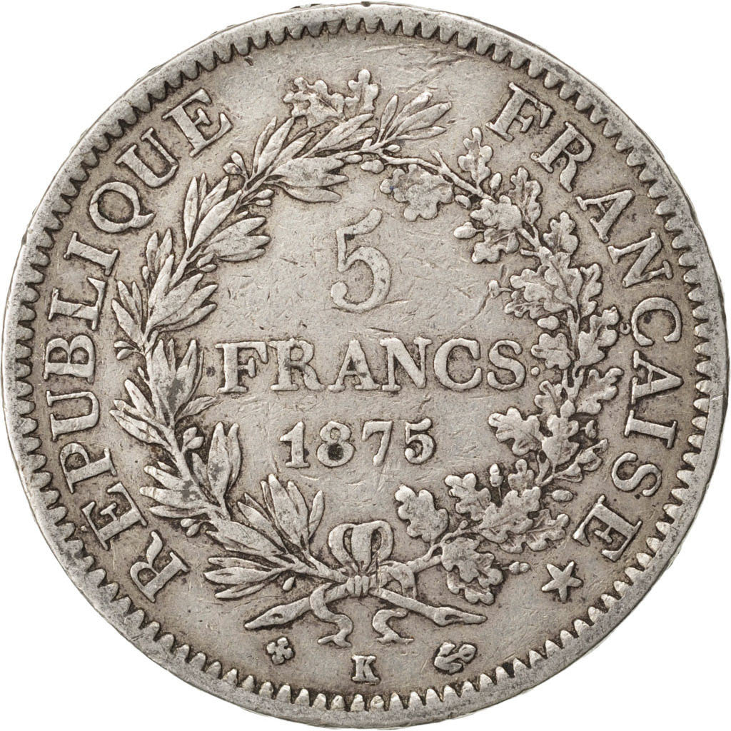 Moneta, Francia, Hercule, 5 Francs, 1875, Bordeaux, MB+, Argento, KM:820.2