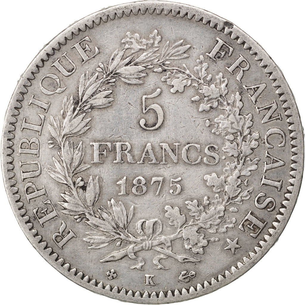 Munten, Frankrijk, Hercule, 5 Francs, 1875, Bordeaux, ZF, Zilver, KM:820.2