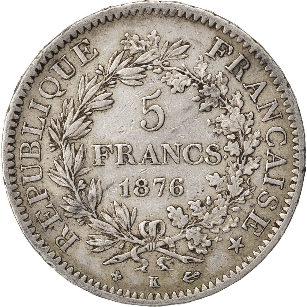 Moneta, Francja, Hercule, 5 Francs, 1876, Bordeaux, EF(40-45), Srebro, KM:820.2