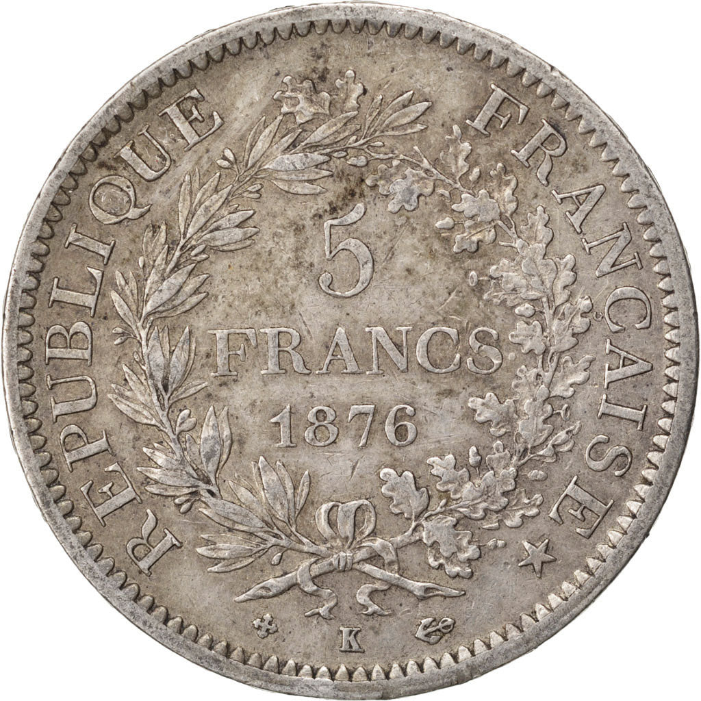 Moneta, Francja, Hercule, 5 Francs, 1876, Bordeaux, EF(40-45), Srebro, KM:820.2