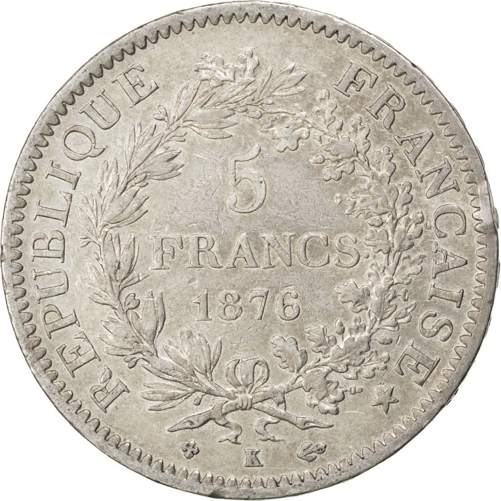 Monnaie, France, Hercule, 5 Francs, 1876, Bordeaux, TTB, Argent, KM:820.2