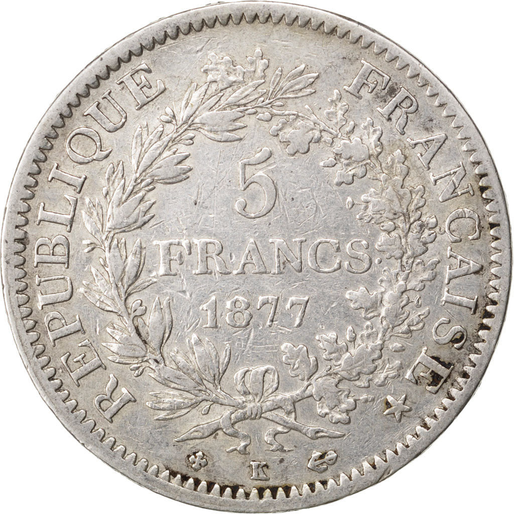 Coin, France, Hercule, 5 Francs, 1877, Bordeaux, VF(20-25), Silver, KM:820.2