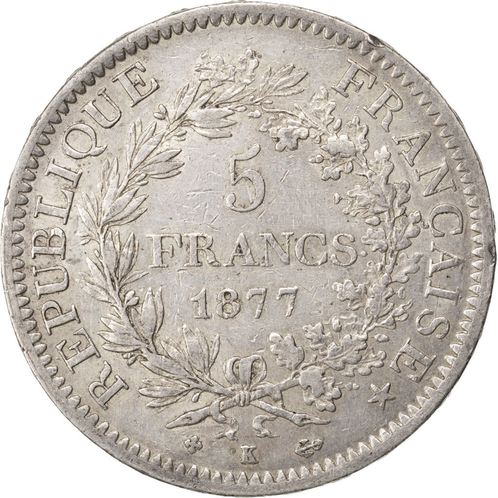 Coin, France, Hercule, 5 Francs, 1877, Bordeaux, EF(40-45), Silver, KM:820.2