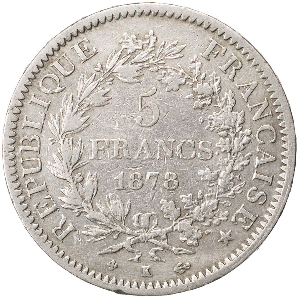 Coin, France, Hercule, 5 Francs, 1878, Bordeaux, VF(30-35), Silver, Gadoury:745a