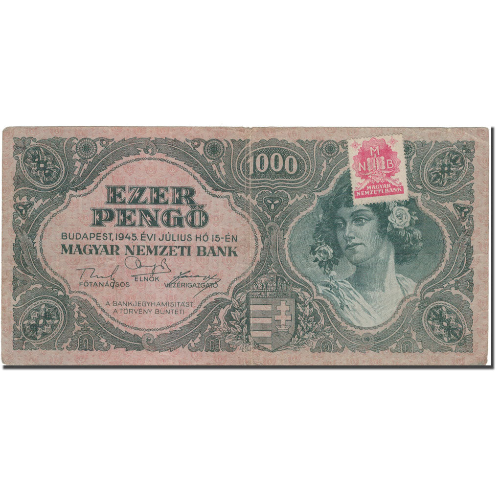 Hungary 1000 Pengo Banknote 1945 – P-118a, Uncirculated – Vintage Currency