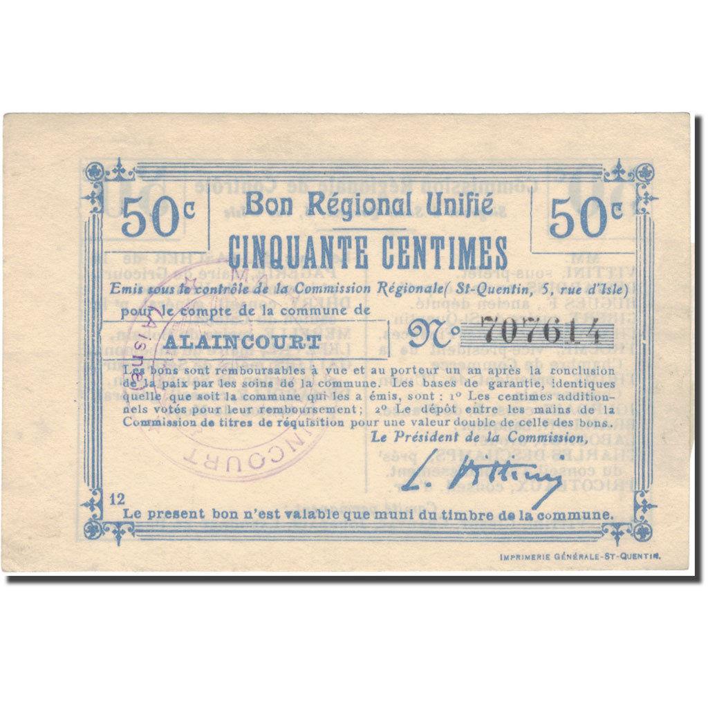 France, Saint-Quentin, 50 Centimes, AU(55-58), Pirot:02-1949