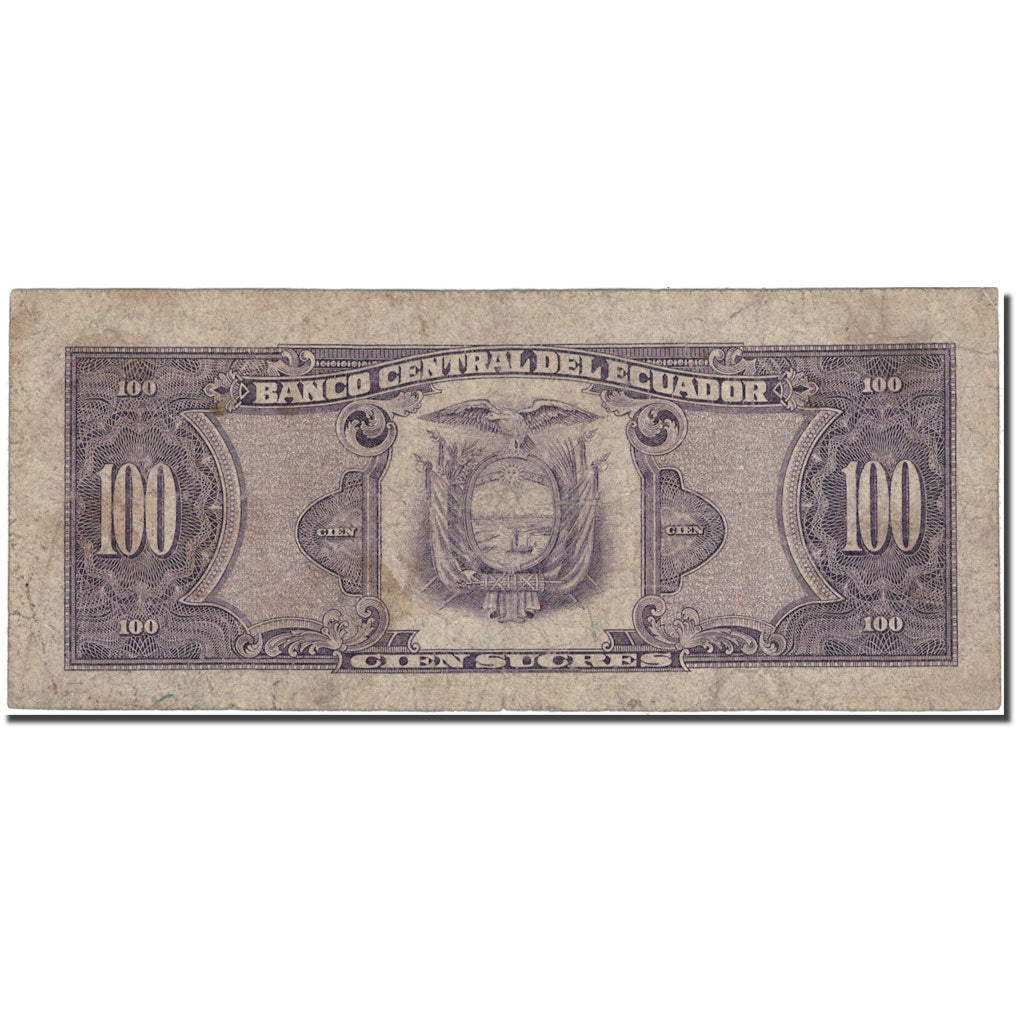 Banknot, Ekwador, 100 Sucres, 1986, 1986-04-29, KM:123, VF(20-25)