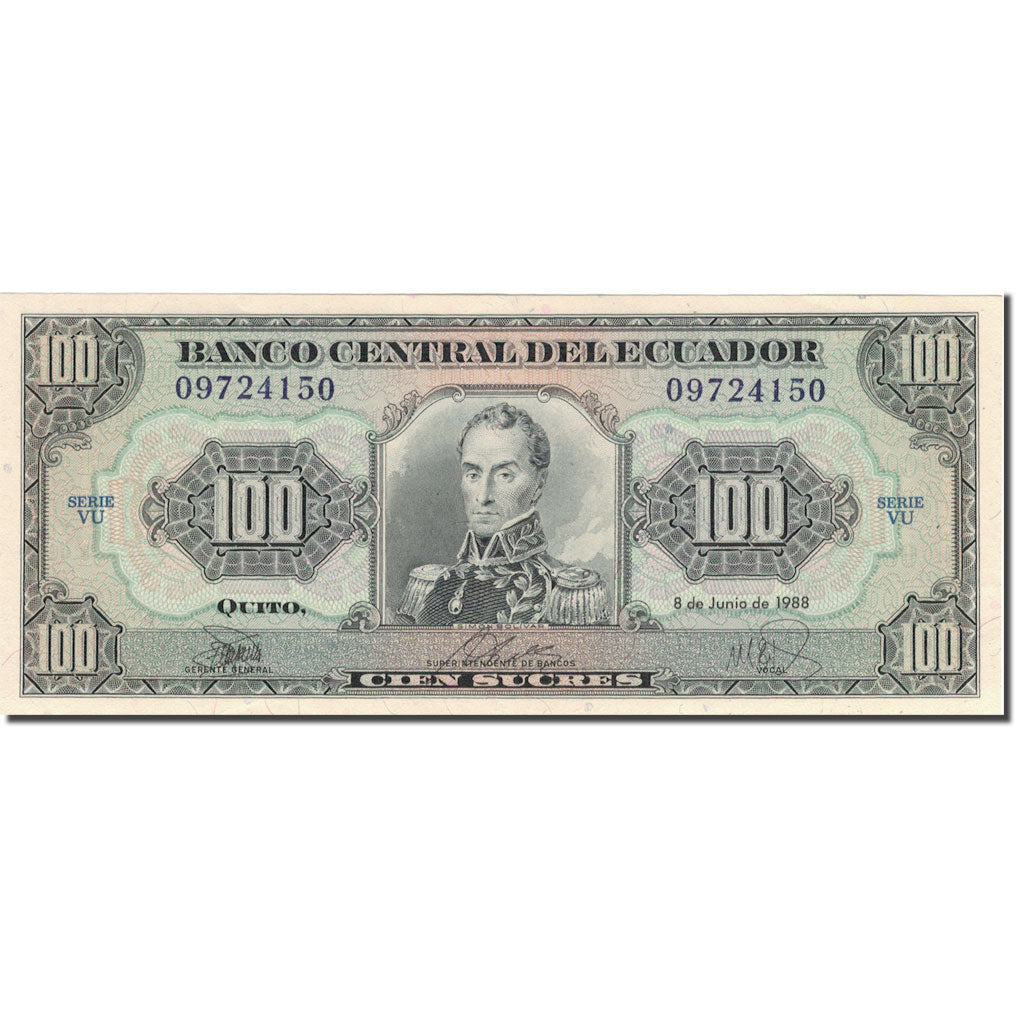 Banknot, Ekwador, 100 Sucres, 1988, 1988-06-08, KM:123Aa, AU(55-58)