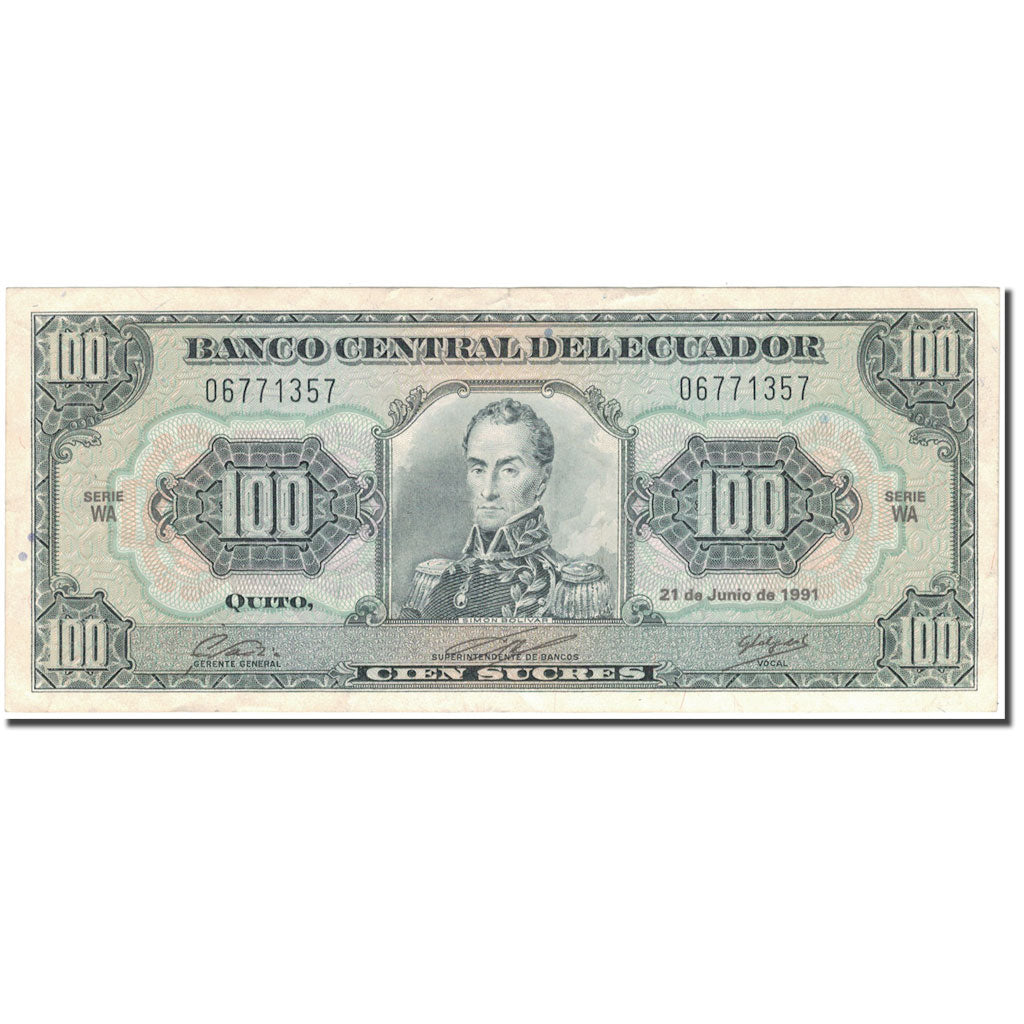 Banknote, Ecuador, 100 Sucres, 1991, 1991-06-21, KM:123Aa, EF(40-45)