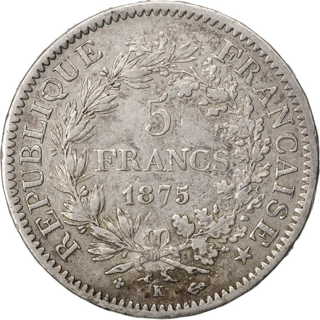 Coin, France, Hercule, 5 Francs, 1875, Bordeaux, VF(20-25), Silver, Gadoury:745a