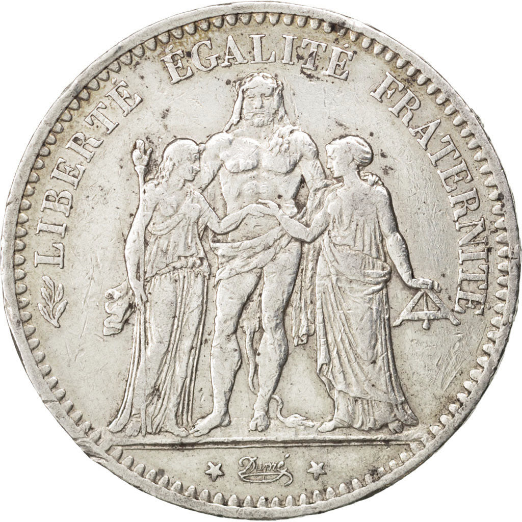Moneta, Francja, Hercule, 5 Francs, 1875, Paris, VF(30-35), Srebro, KM:820.1