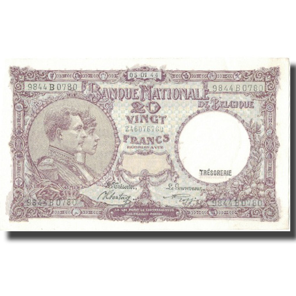 Geldschein, Belgien, 20 Francs, 1944, 1944-03-01, KM:111, SS