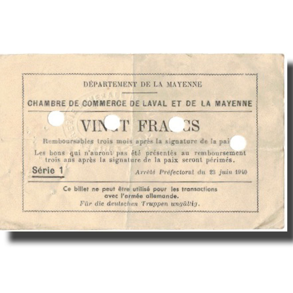 France, Laval, 20 Francs, 1940, EF(40-45)