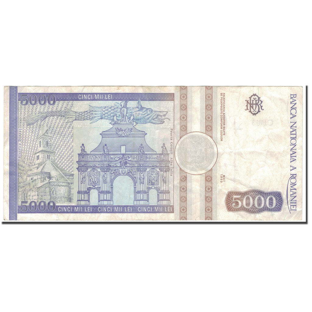 Geldschein, Rumänien, 5000 Lei, 1993, Mai 1993, KM:104a, S+