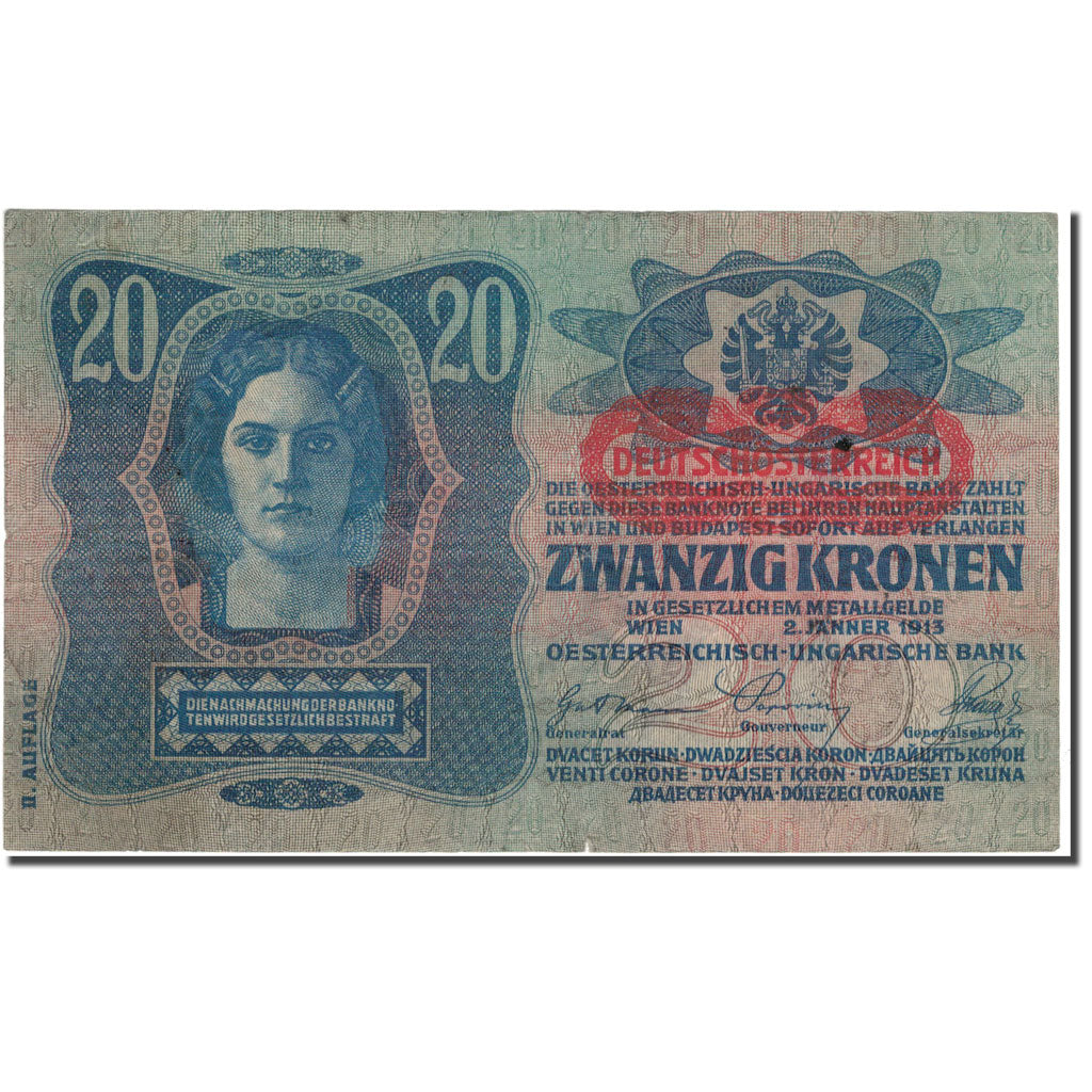 Banknote, Hungary, 20 Korona, 1913, 1913-01-02, KM:20, EF(40-45)
