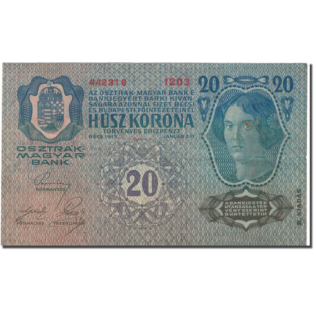 Banknote, Hungary, 20 Korona, 1913, 1913-01-02, KM:20, EF(40-45)