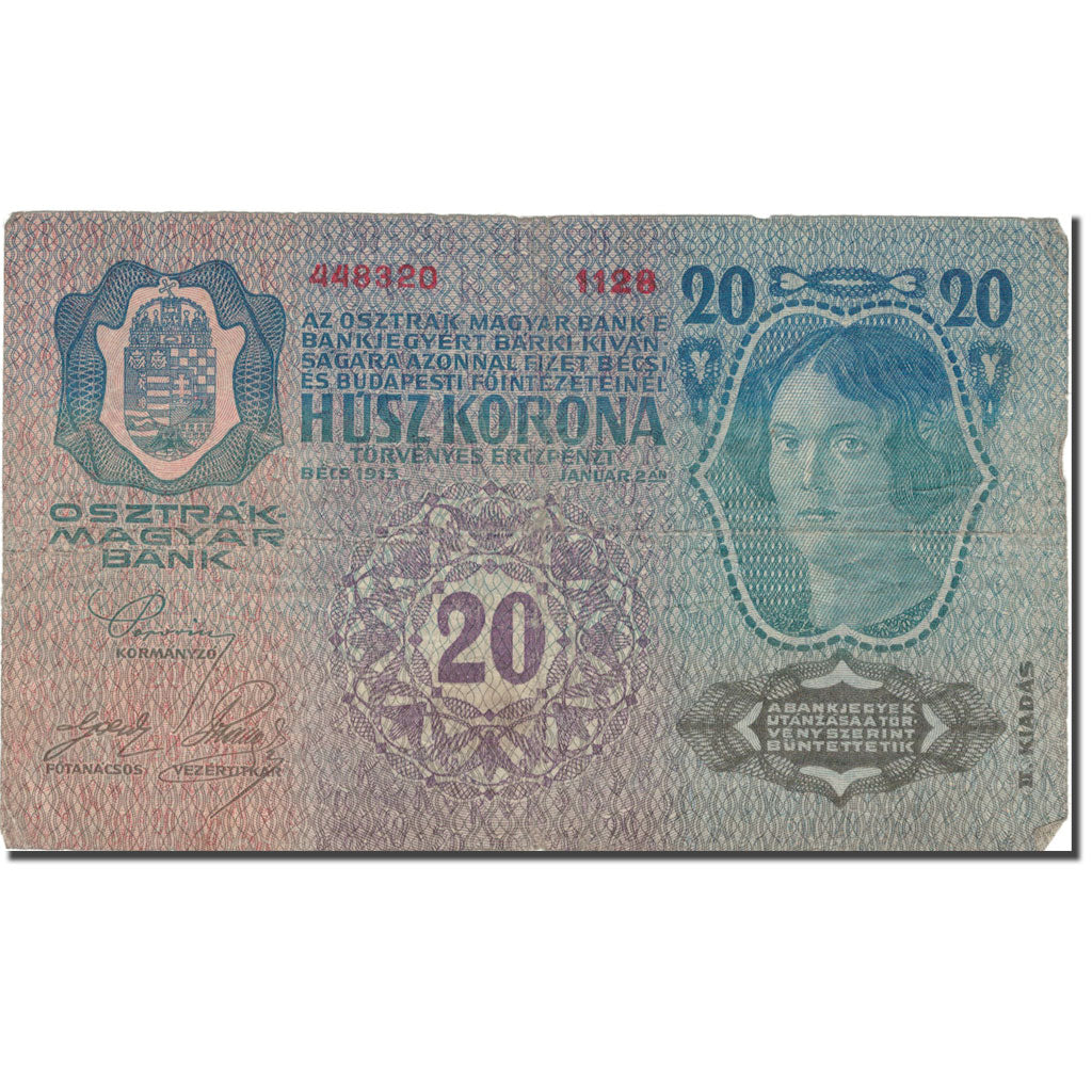 Banconote, Ungheria, 20 Korona, 1913, 1913-01-02, KM:20, BB