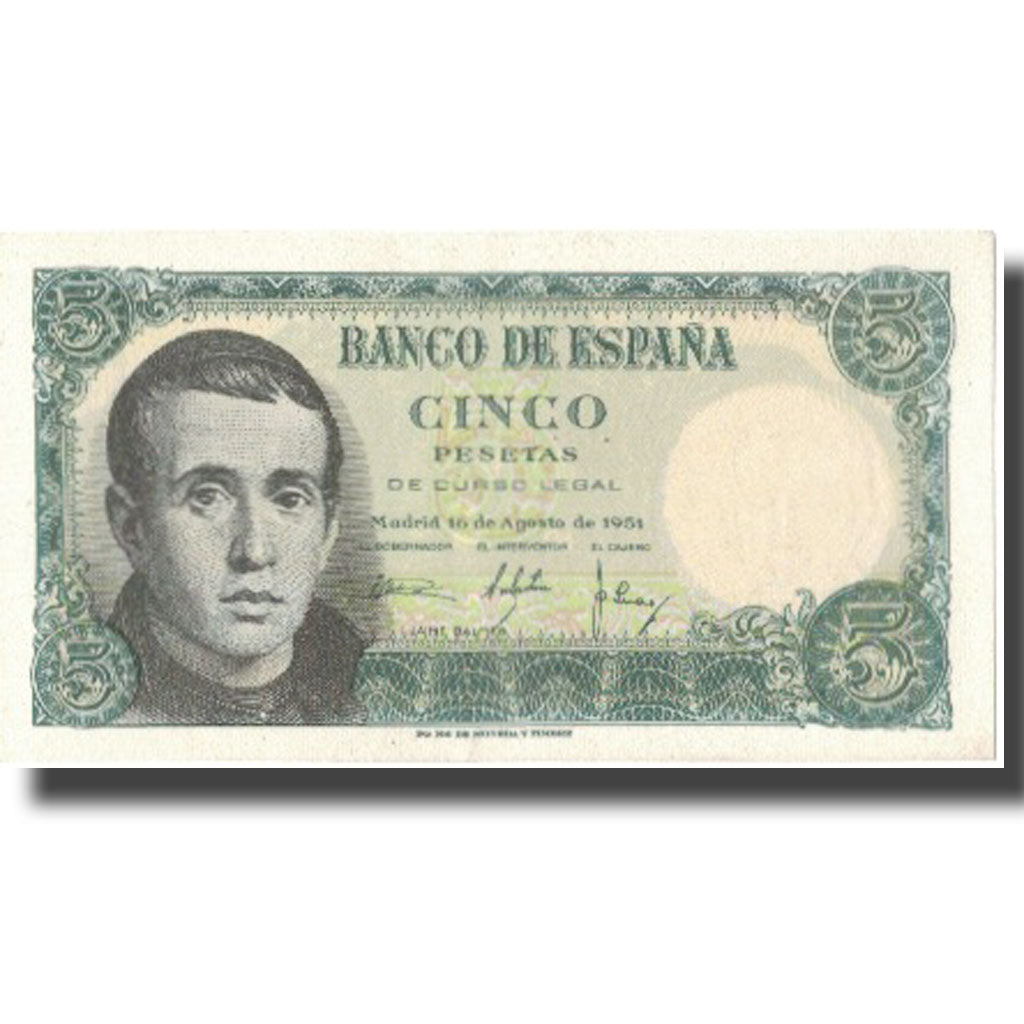 Biljet, Spanje, 5 Pesetas, 1951, 1951-08-16, KM:140a, SPL+