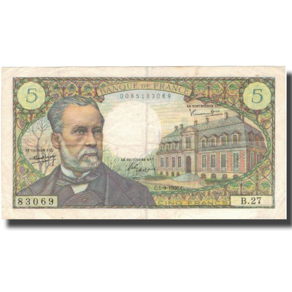 France, 5 Francs, Pasteur, 1966, 1966-09-01, EF(40-45), Fayette:61.3, KM:146a