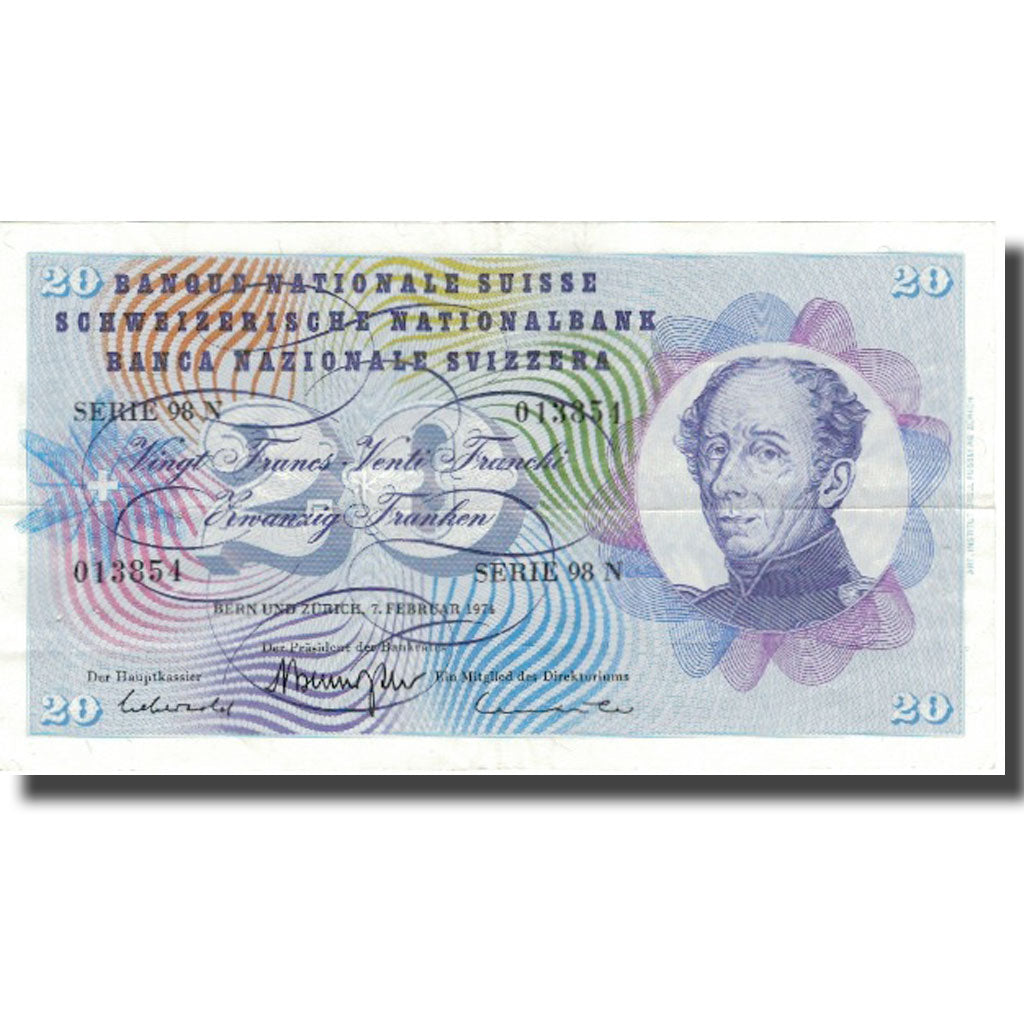 Billete, 20 Franken, 1974, Suiza, 1974-02-07, KM:46v, MBC+
