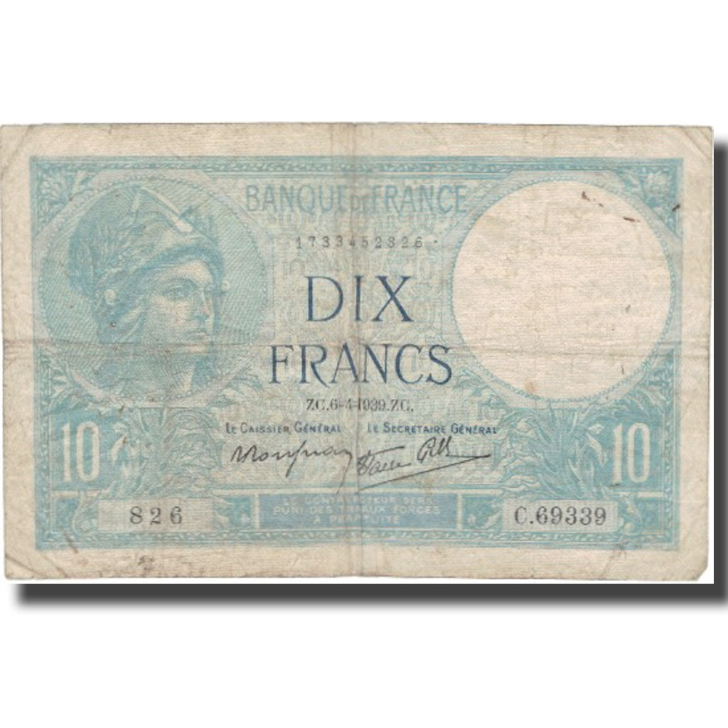 Frankreich, 10 Francs, Minerve, 1939, 1939-04-06, S, Fayette:7.2, KM:84
