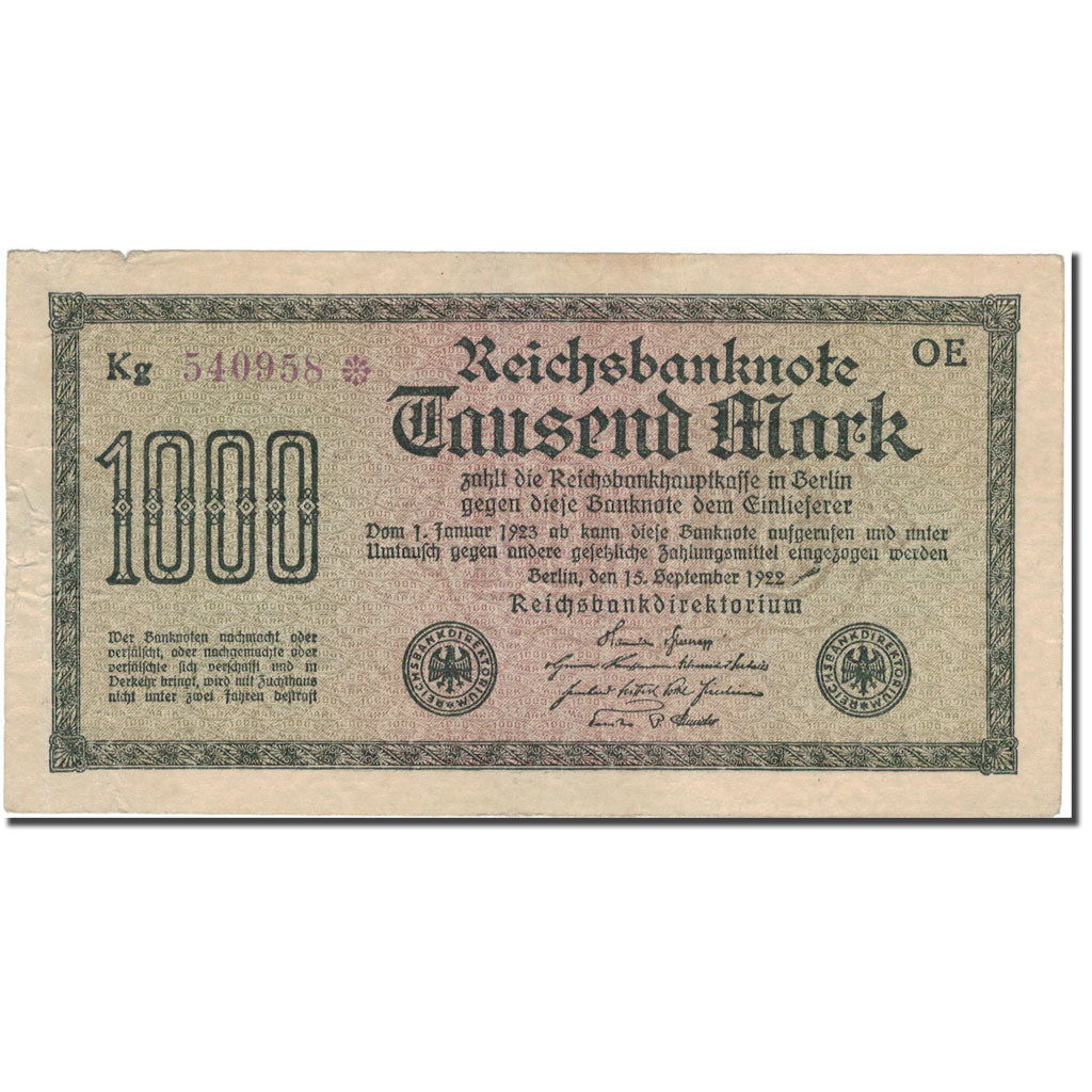 Biljet, Duitsland, 1000 Mark, 1922, 1922-09-15, KM:76a, TTB