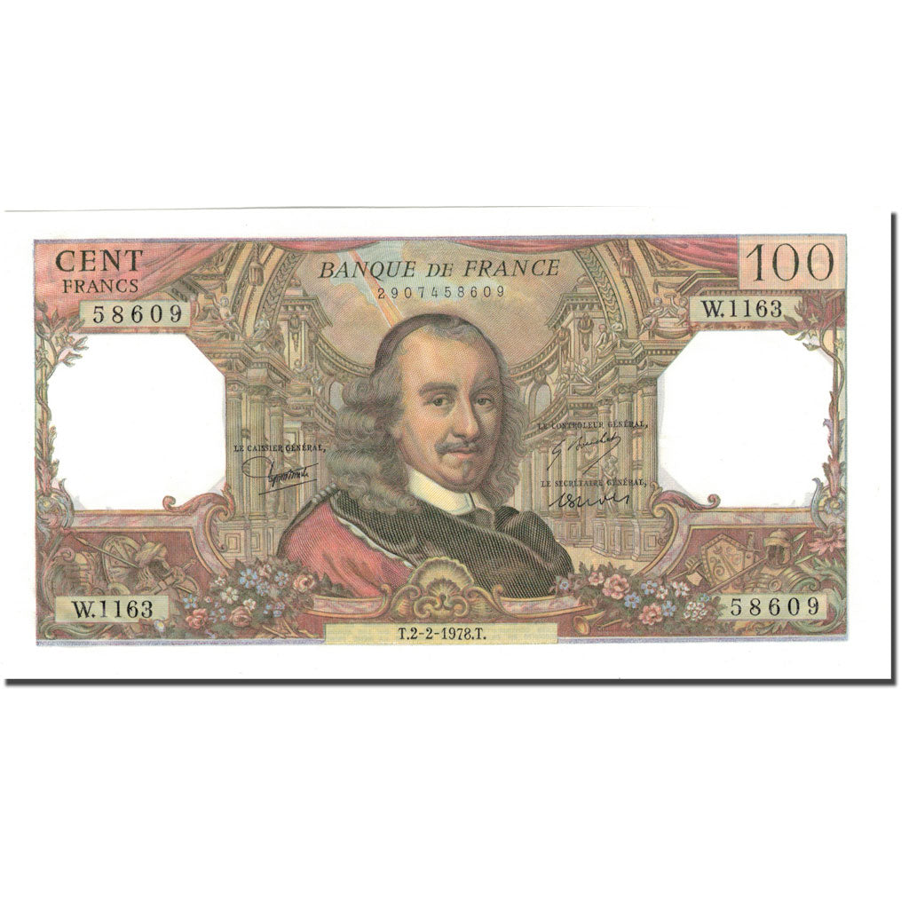 France, 100 Francs, Corneille, 1978, 1978-02-02, UNC(63), Fayette:65.61, KM:149f