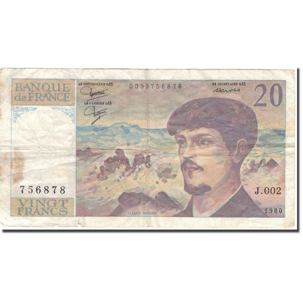 França, 20 Francs, Debussy, 1980, Undated (1980), VG(8-10), Fayette:66.1