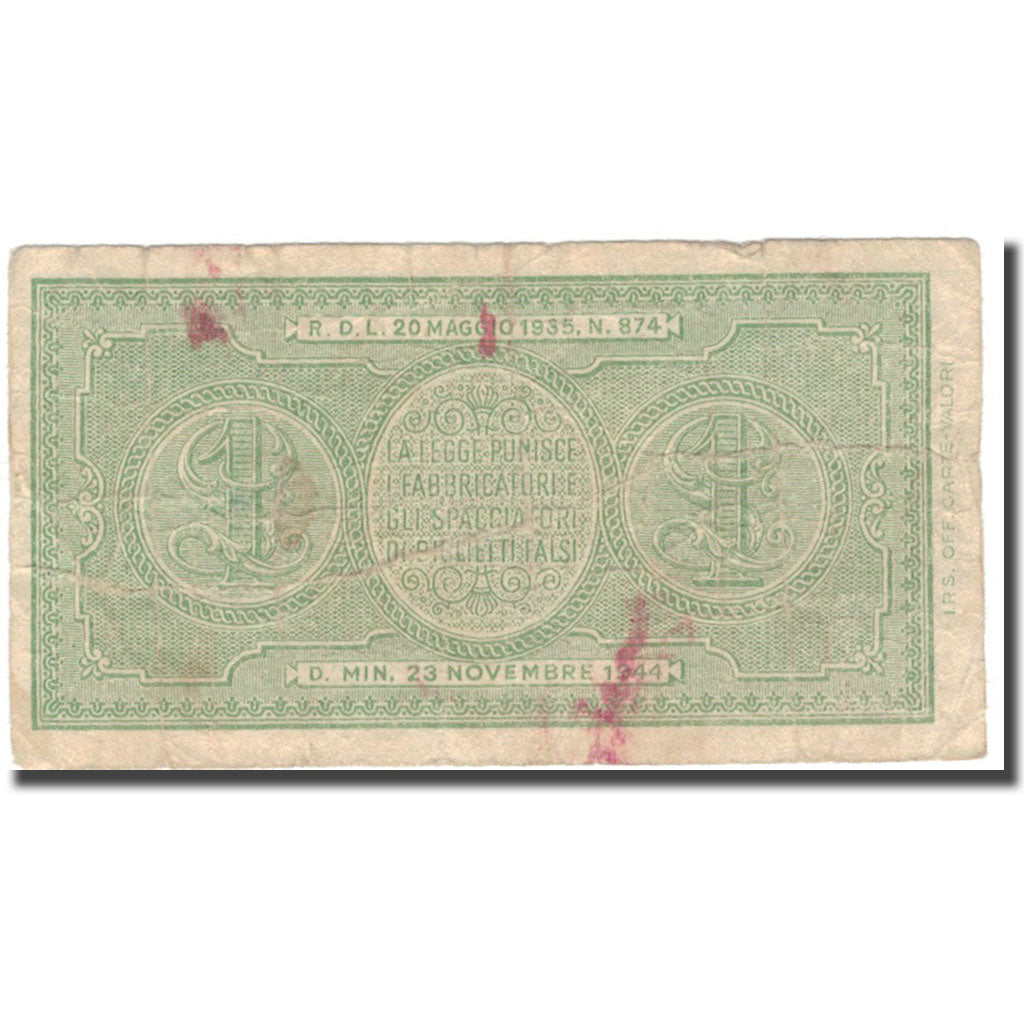 Banconote, Italia, 1 Lira, 1944, 1944-11-23, KM:29b, B+