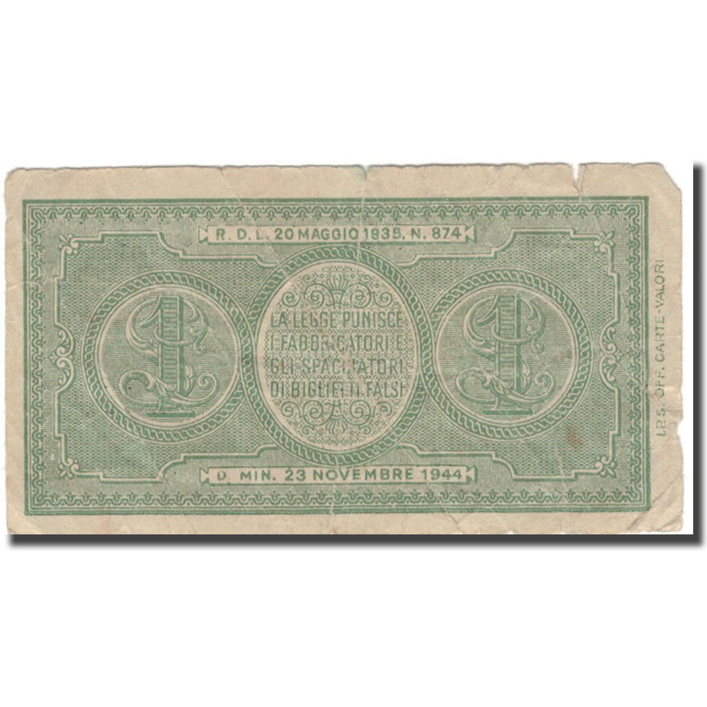 Nota, Itália, 1 Lira, 1944, 1944-11-23, KM:29c, F(12-15)