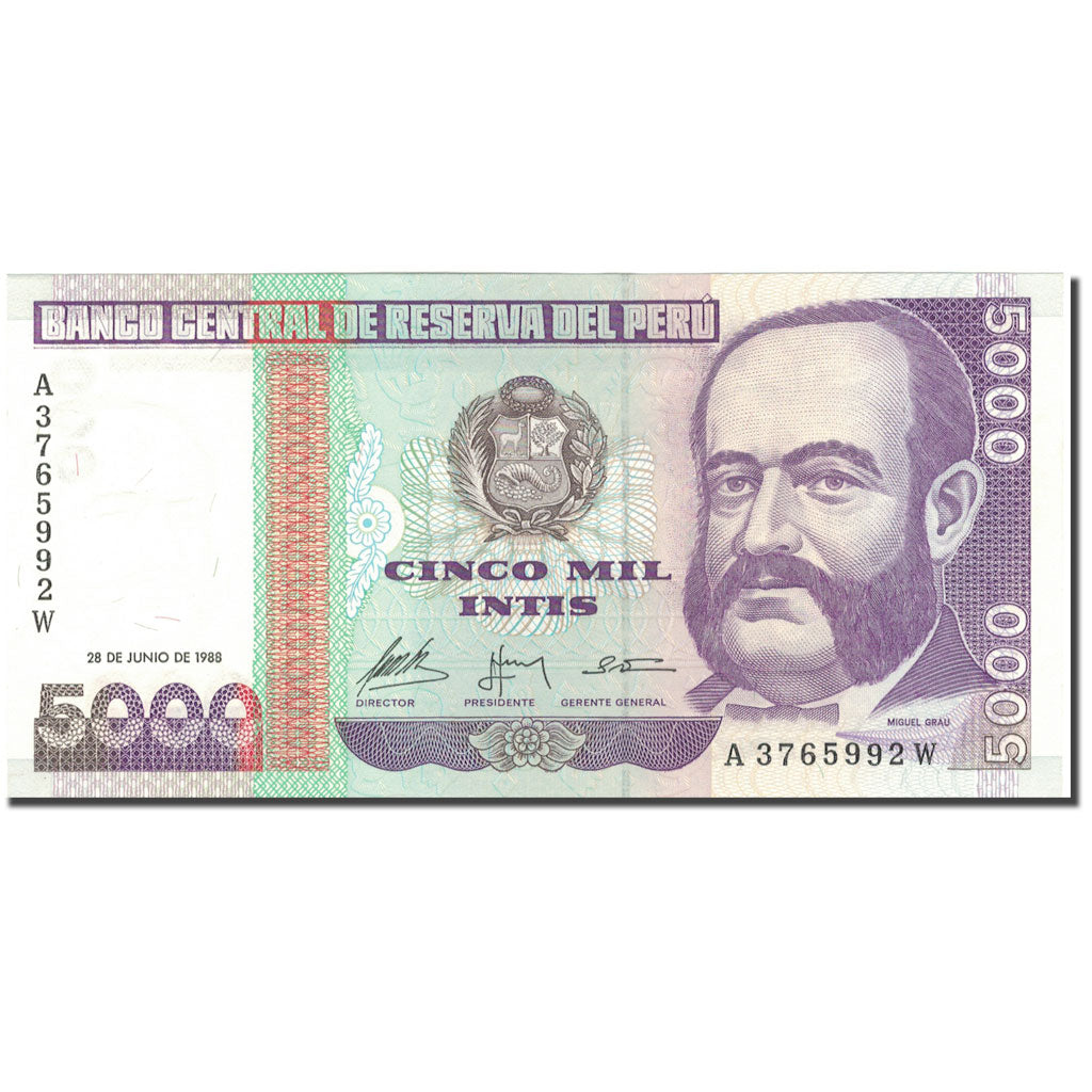 Banknote, Peru, 5000 Intis, 1988, 1988-06-28, KM:137, UNC(63)