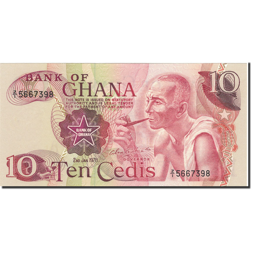 Geldschein, Ghana, 10 Cedis, 1978, 1978-01-02, KM:16f, UNZ-