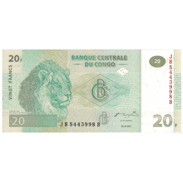 Banconote, Repubblica del Congo, 20 Francs, 2003, 2003-06-30, FDS