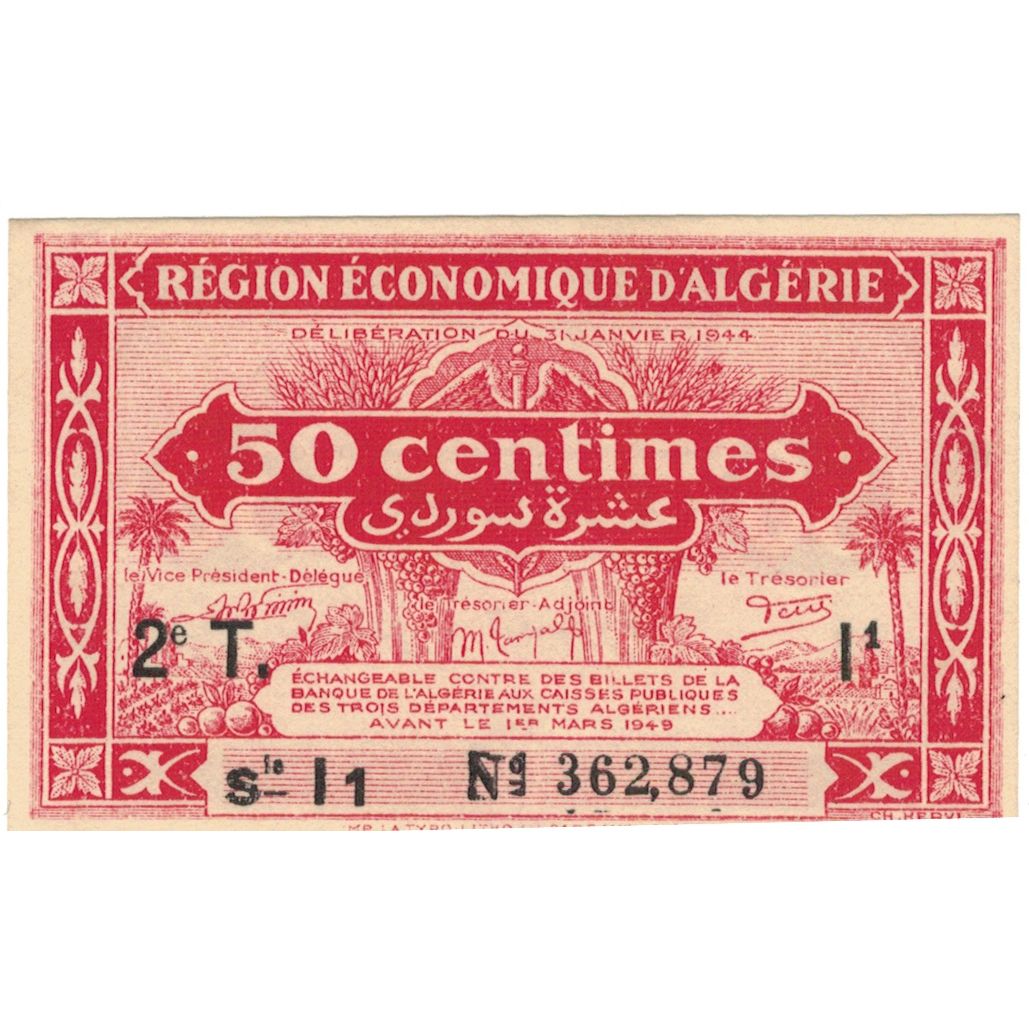 Billete, 50 Centimes, 1944, Algeria, 1944-01-31, KM:100, SC