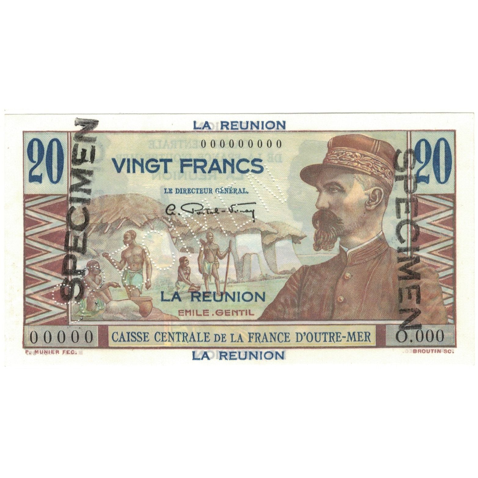 Réunion, 20 Francs, Specimen, UNC 67 EPQ, PMG