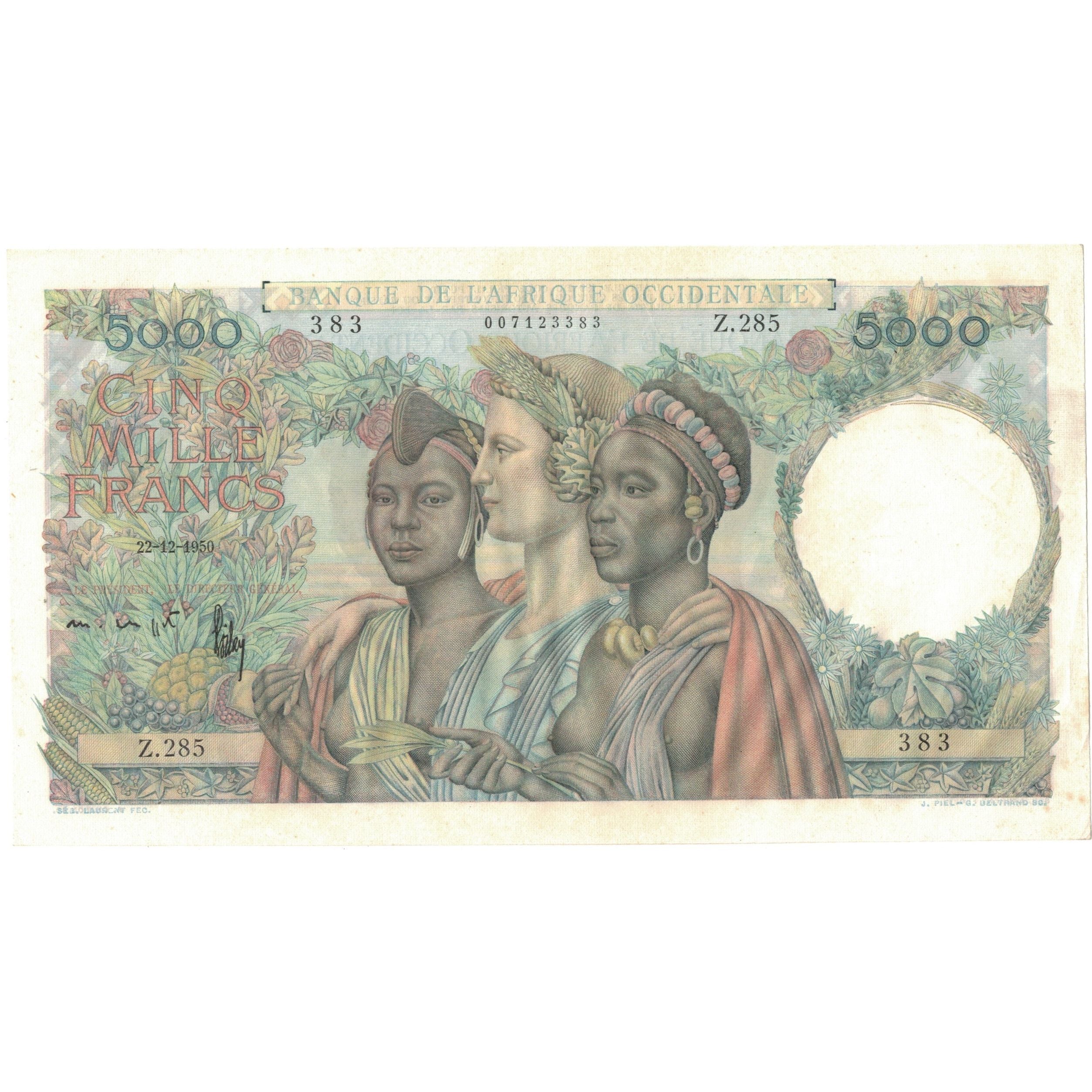 French West Africa, 5000 Francs, 1950-12-22, AU 58, PMG