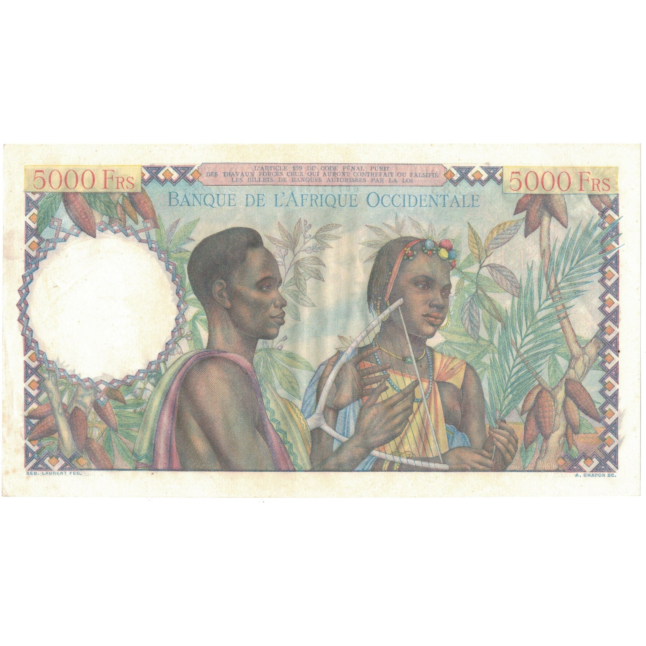 French West Africa, 5000 Francs, 1950-12-22, AU 58, PMG