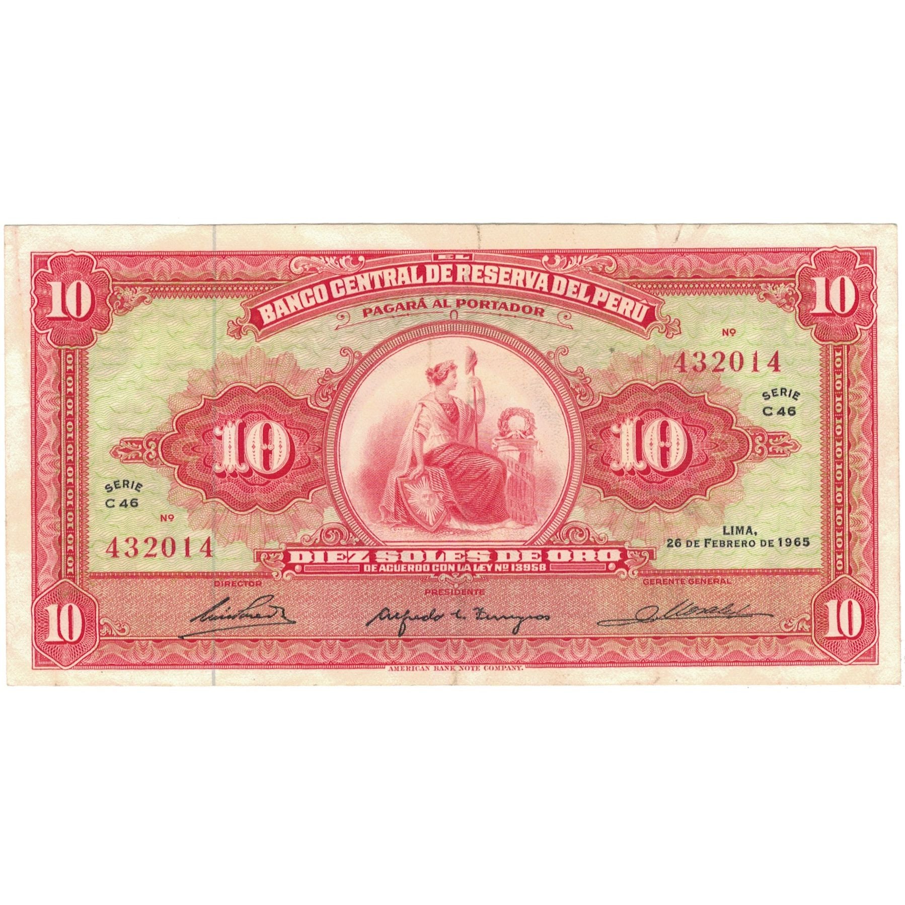 Banknote, Peru, 10 Soles De Oro, 1965, 1965-02-26, KM:88, VF(30-35)