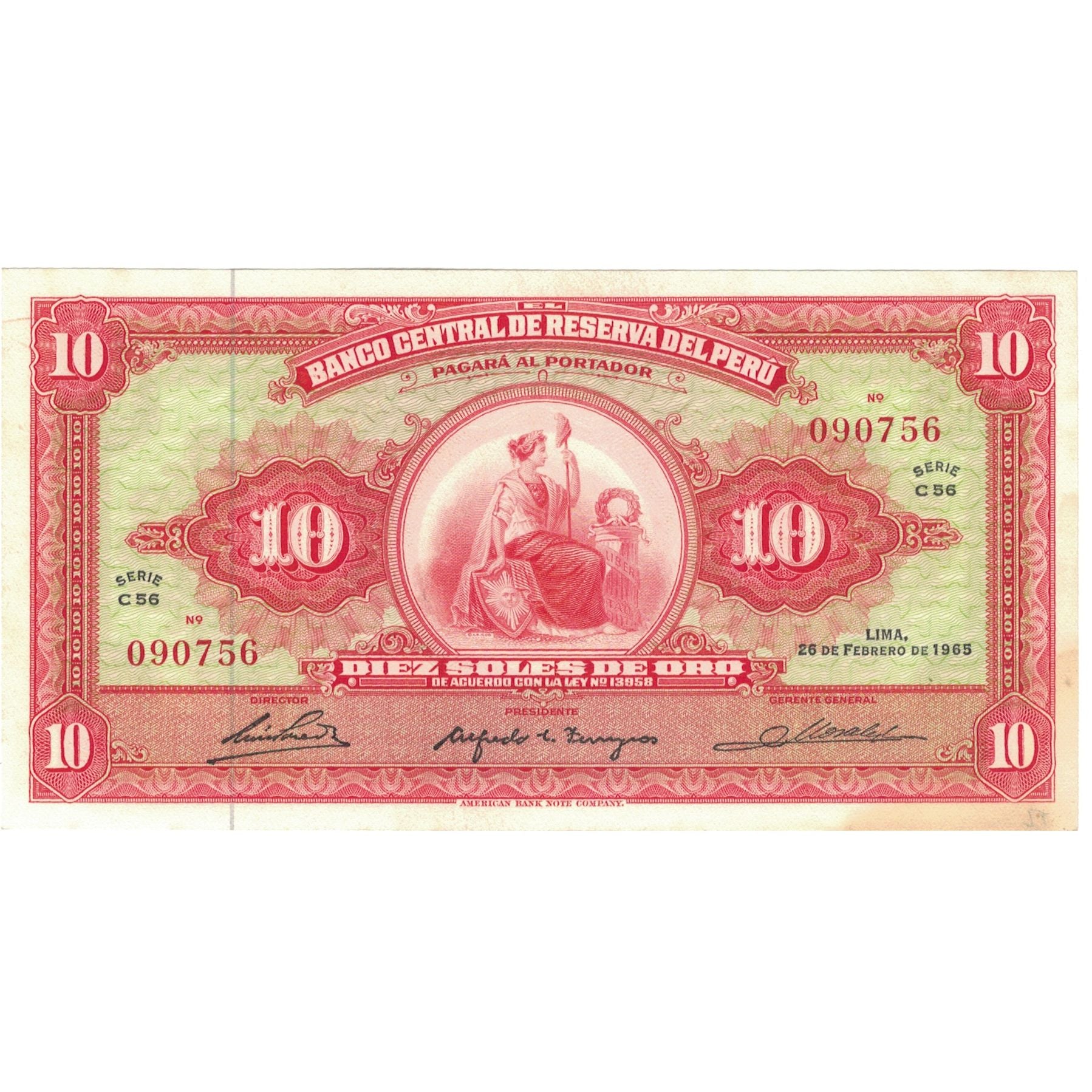 Banknote, Peru, 10 Soles De Oro, 1965, 1965-02-26, KM:88, VF(30-35)