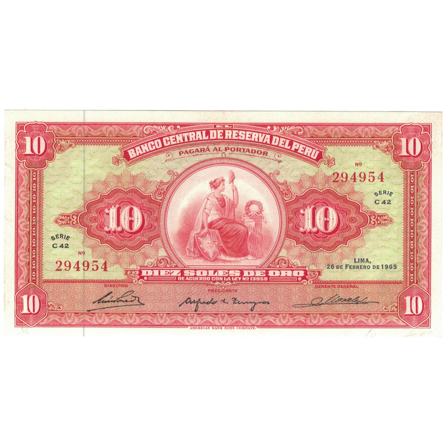 Banknote, Peru, 10 Soles De Oro, 1965, 1965-02-26, KM:88, UNC(63)